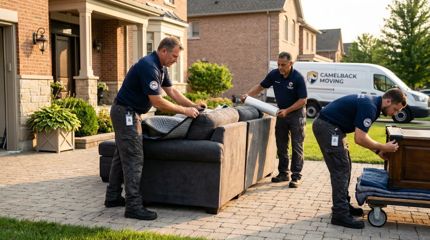 Large estate moving crew wrapping furniture in Hitchcock, TX