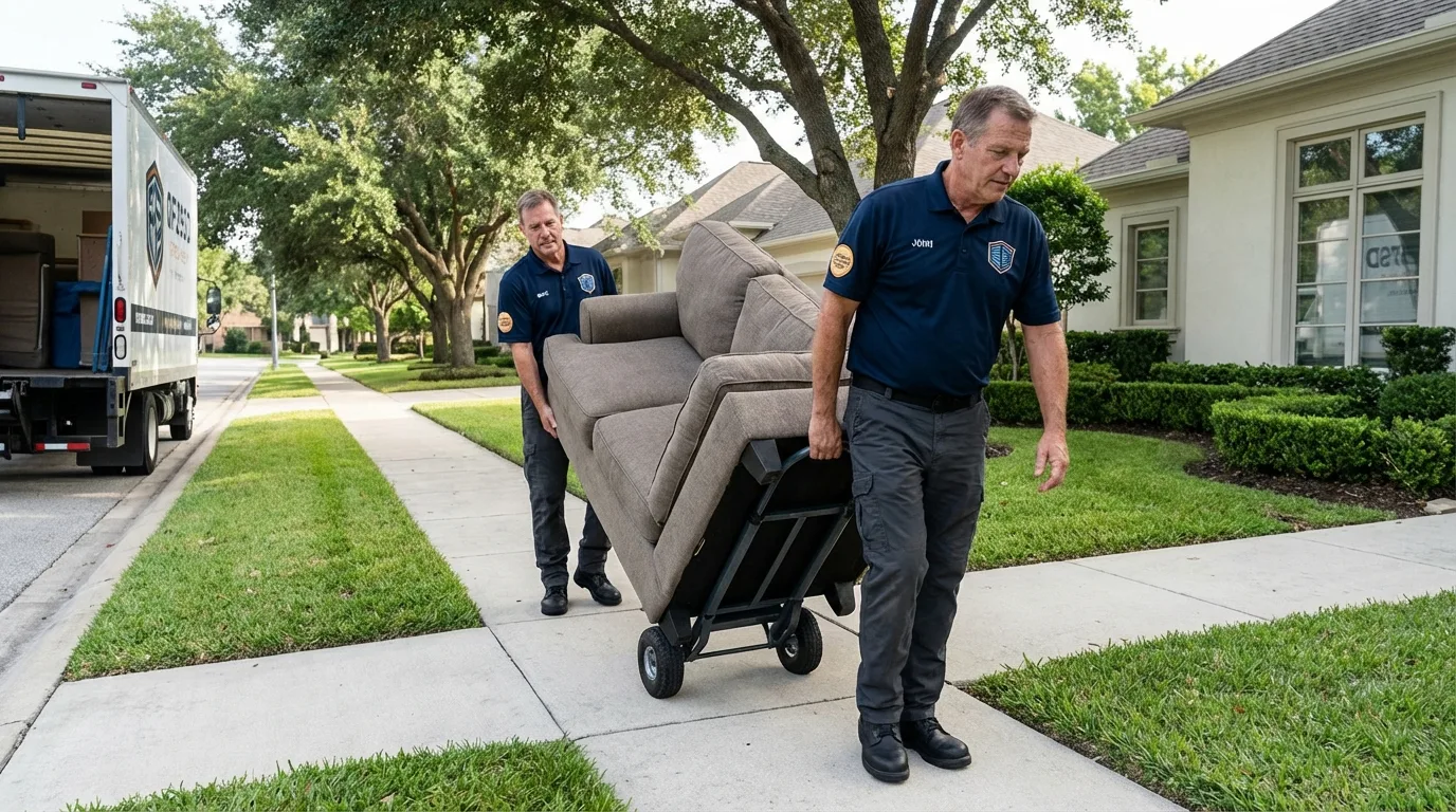 Local residential moving crew loading furniture in Hitchcock, TX
